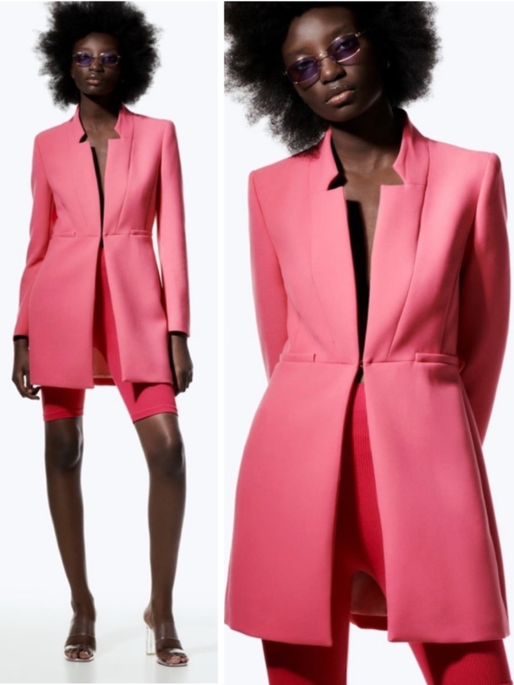 ZARA Pink Inverted Lapel Longline Minimalist Blazer Tailored Bubblegum Size XS